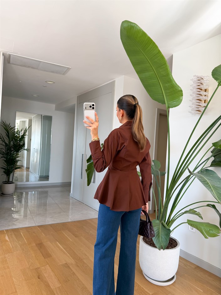 Kahve Pileli Poplin Gömlek 