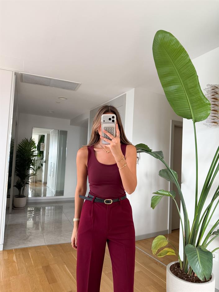 Kalın Askılı Poliamid Atlet - Bordo