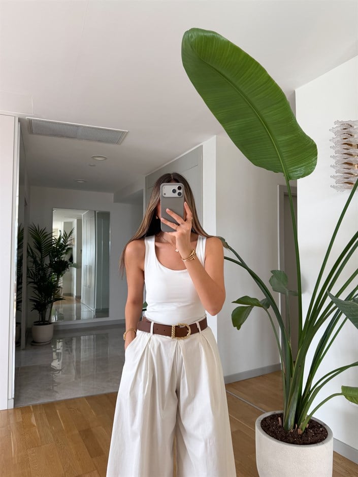 Kalın Askılı Poliamid Atlet - Ekru