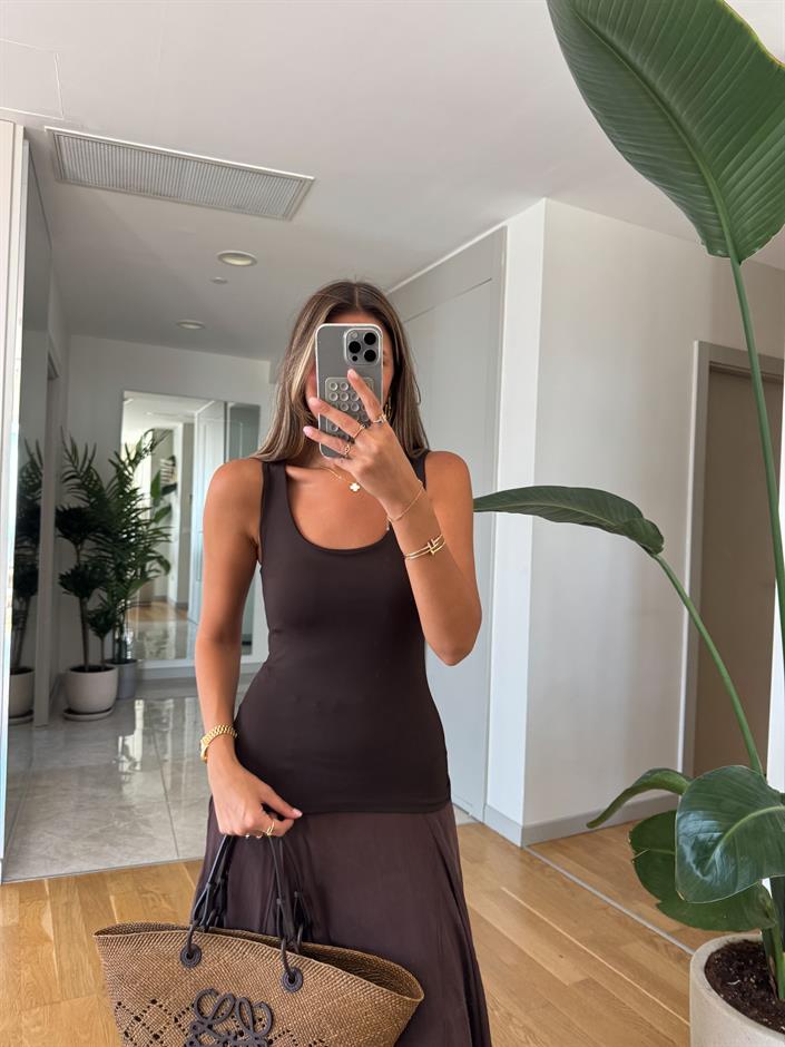 Kalın Askılı Poliamid Atlet - Koyu Kahve