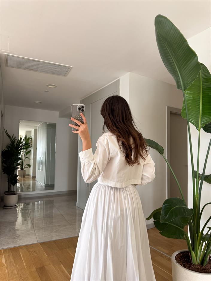 Kalp Detaylı Pamuklu Poplin Gömlek-Ekru