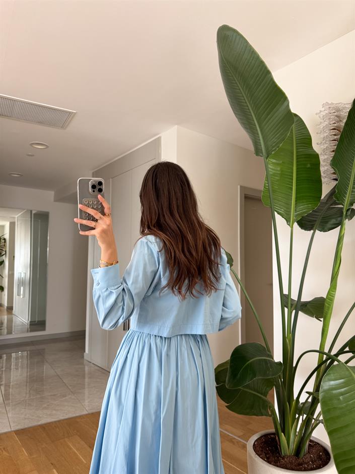 Kalp Detaylı Pamuklu Poplin Gömlek-Mavi