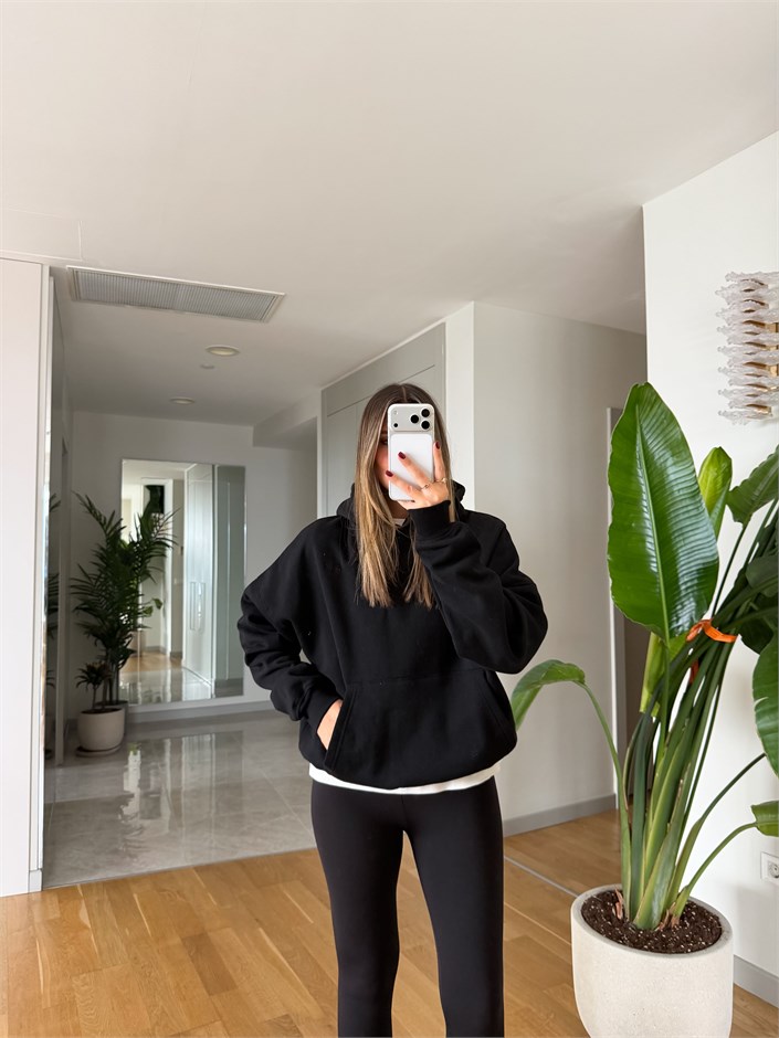 Kapüşon Nakışlı Sweatshirt - Siyah
