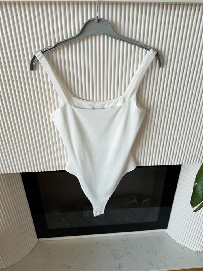 Kare Yaka Askılı Bodysuit - Ekru