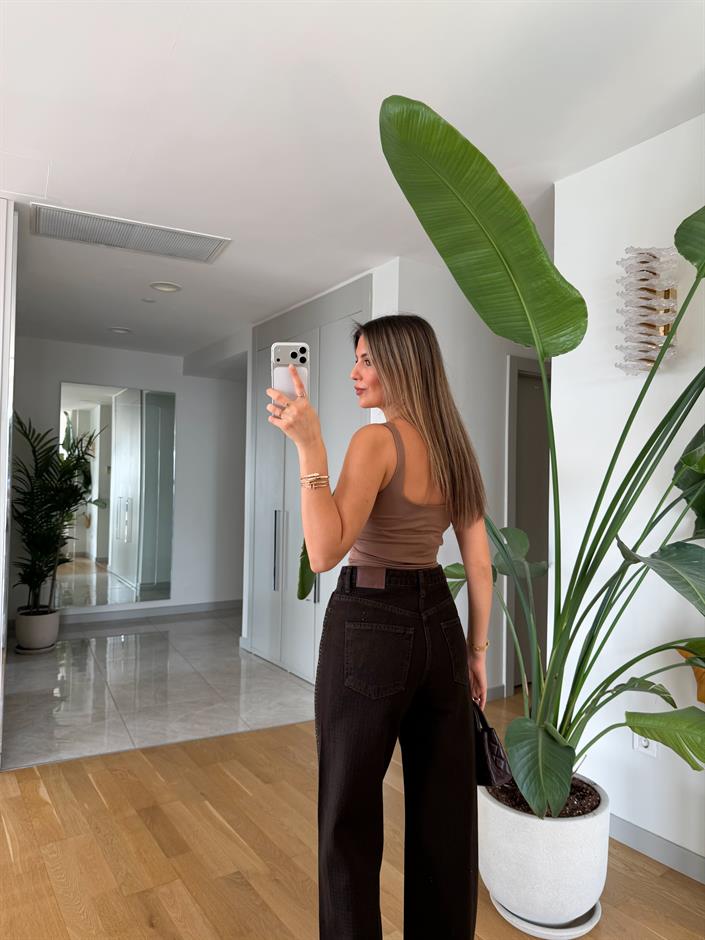 Kare Yaka Askılı Bodysuit - Vizon