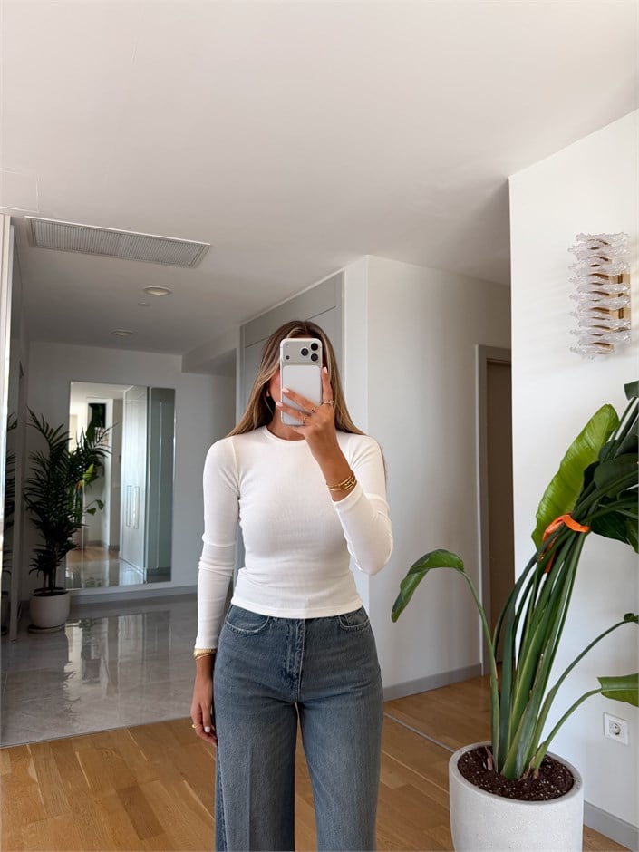 Kaşkorse Bisiklet Yaka Basic Bluz - Beyaz