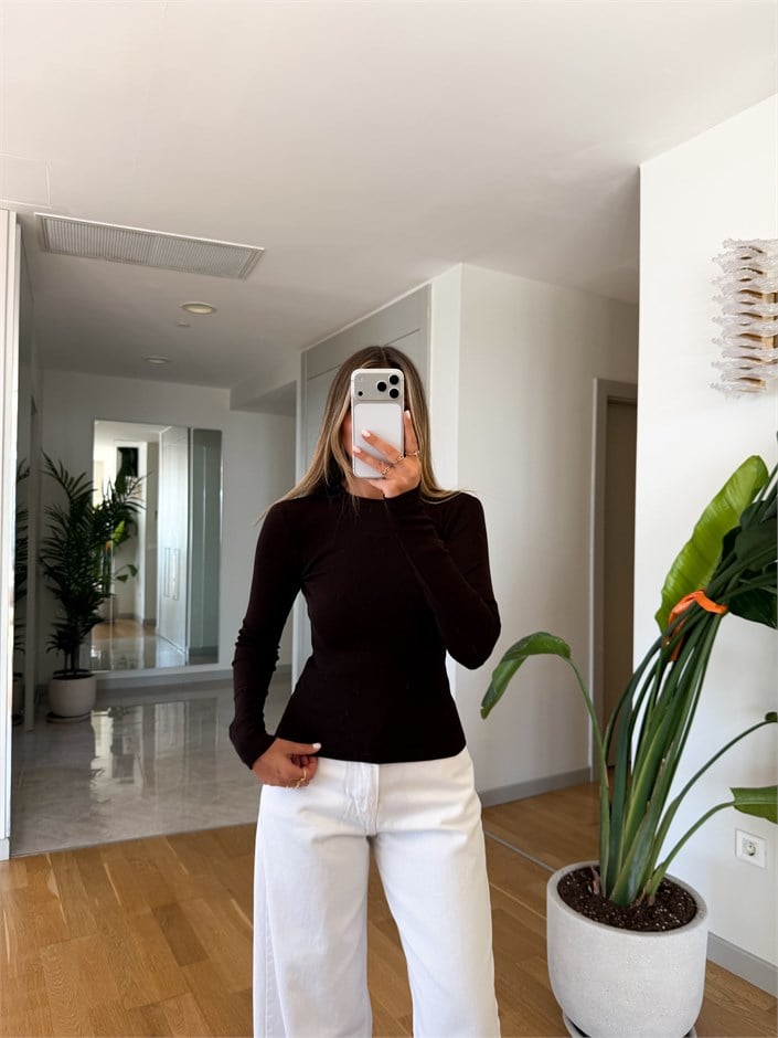 Kaşkorse Bisiklet Yaka Basic Bluz - Kahve