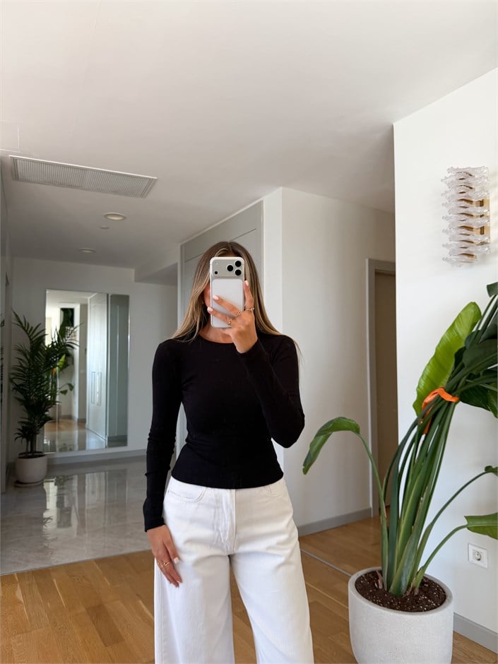 Kaşkorse Bisiklet Yaka Basic Bluz - Siyah