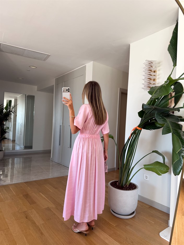 Katy Pens Detaylı Midi Elbise - Pembe