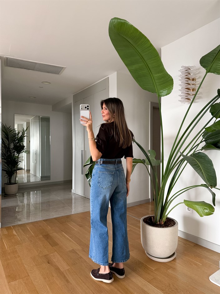 Kemerli Midi Boy Jean - Mavi 