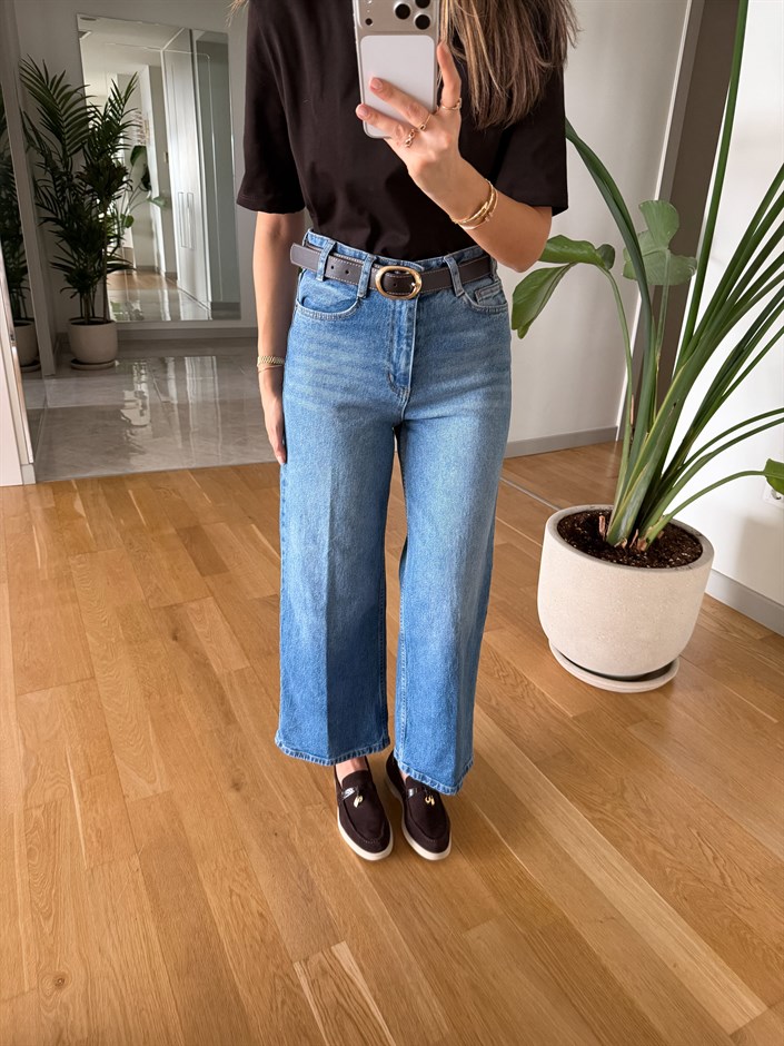 Kemerli Midi Boy Jean - Mavi 