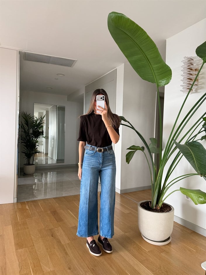 Kemerli Midi Boy Jean - Mavi 