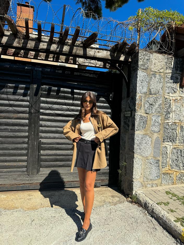 Kemerli Piliseli Şort Etek