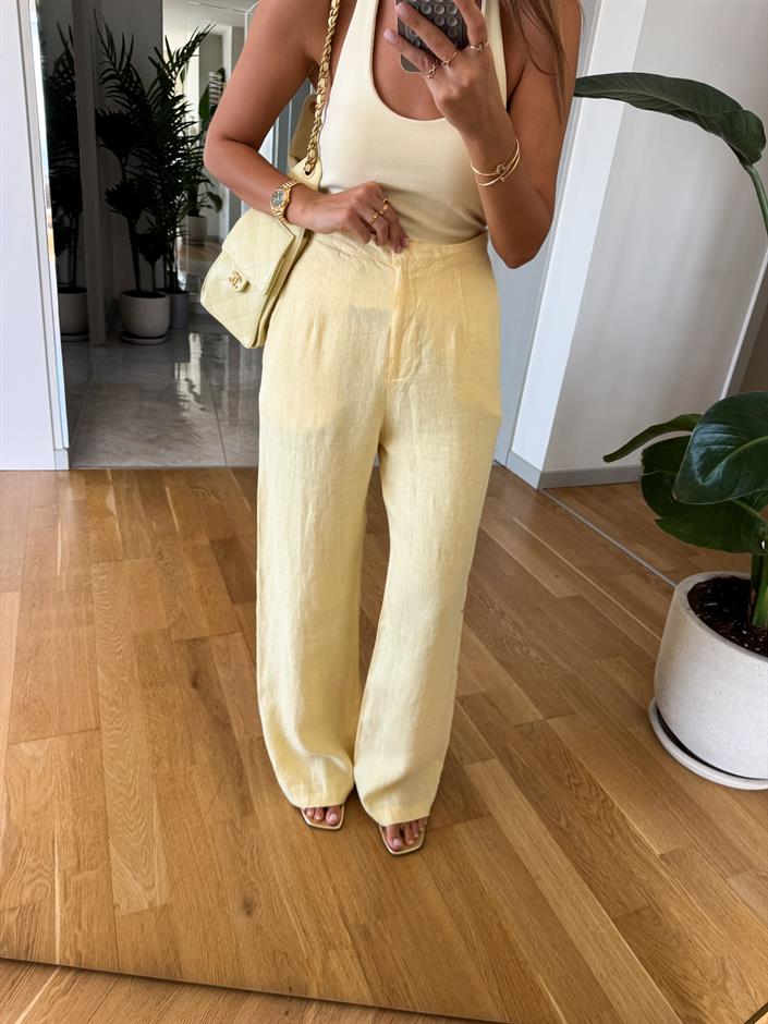 Kendall Keten Dokulu Pantolon - Sarı