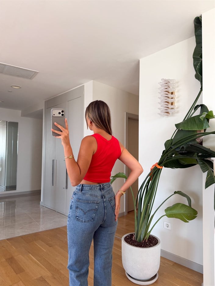 Kera Fitilli Crop Atlet - Kırmızı
