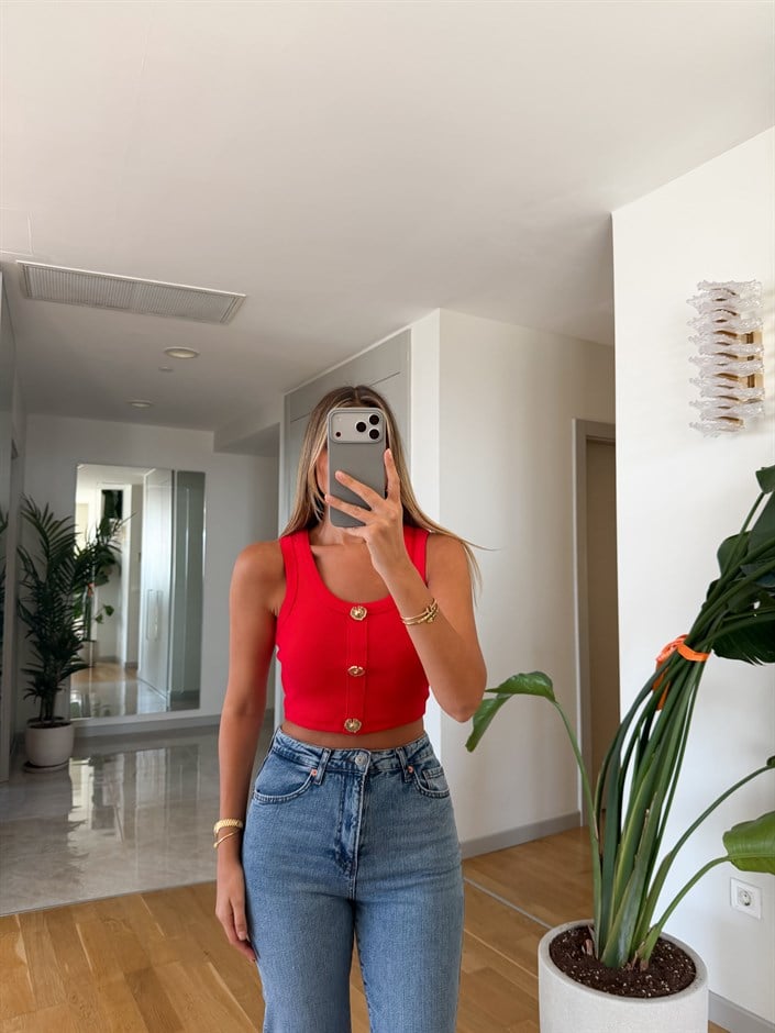 Kera Fitilli Crop Atlet - Kırmızı