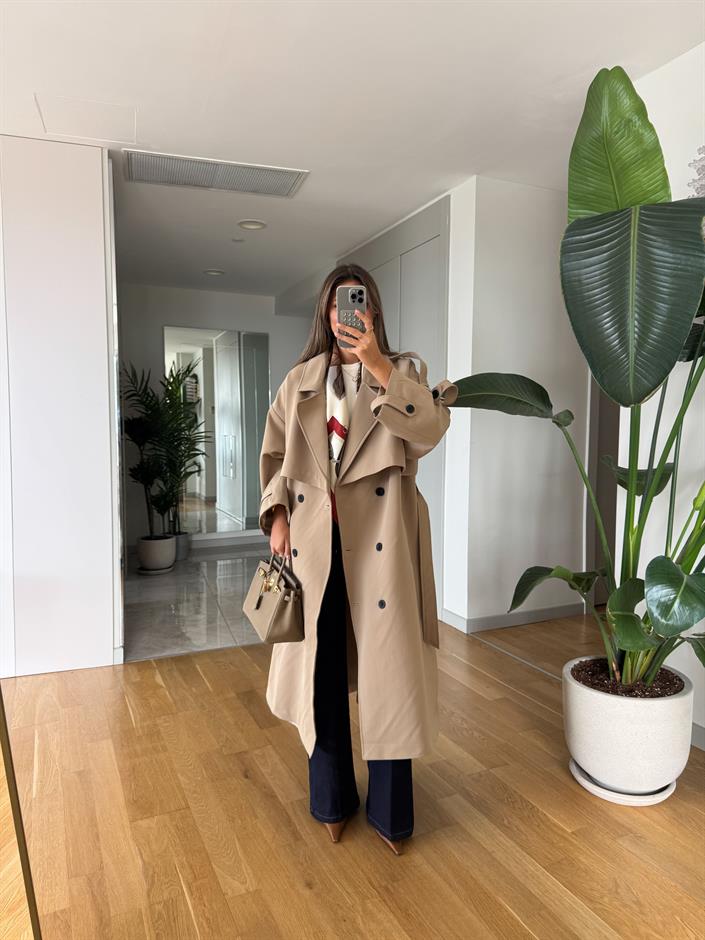 Kesha Uzun Salaş Trençkot - Camel