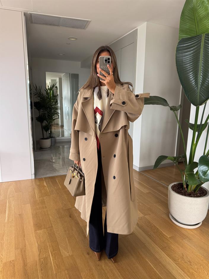 Kesha Uzun Salaş Trençkot - Camel
