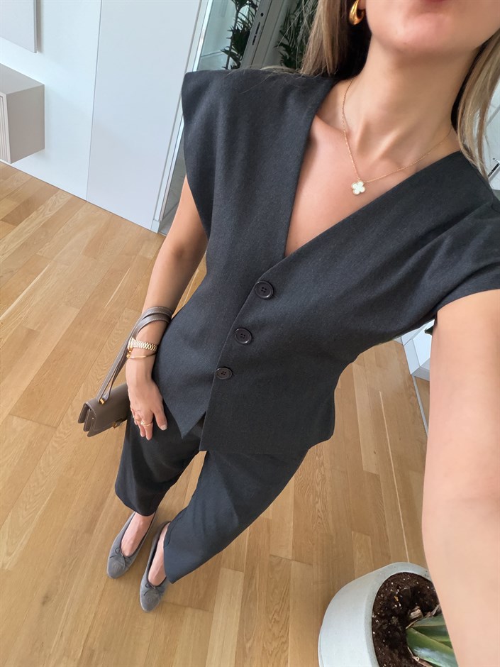 Kinsey Üç Düğmeli Yelek - Antrasit