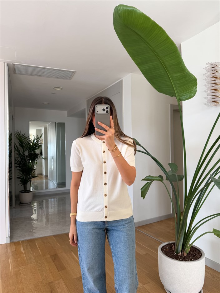 Kısa Kollu Triko Hırka - Ekru 