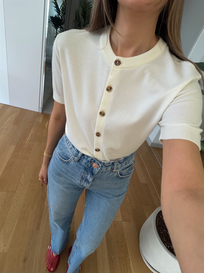 Kısa Kollu Triko Hırka - Ekru 