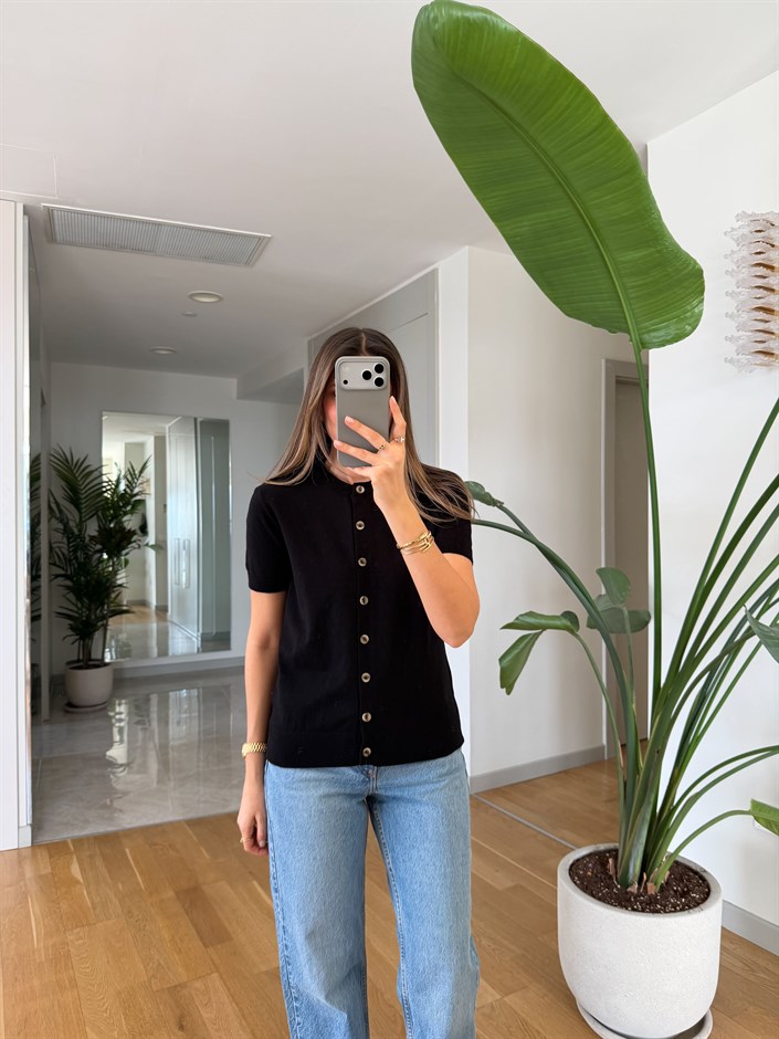 Kısa Kollu Triko Hırka - Siyah