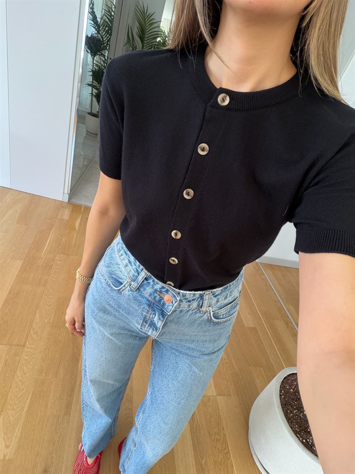 Kısa Kollu Triko Hırka - Siyah