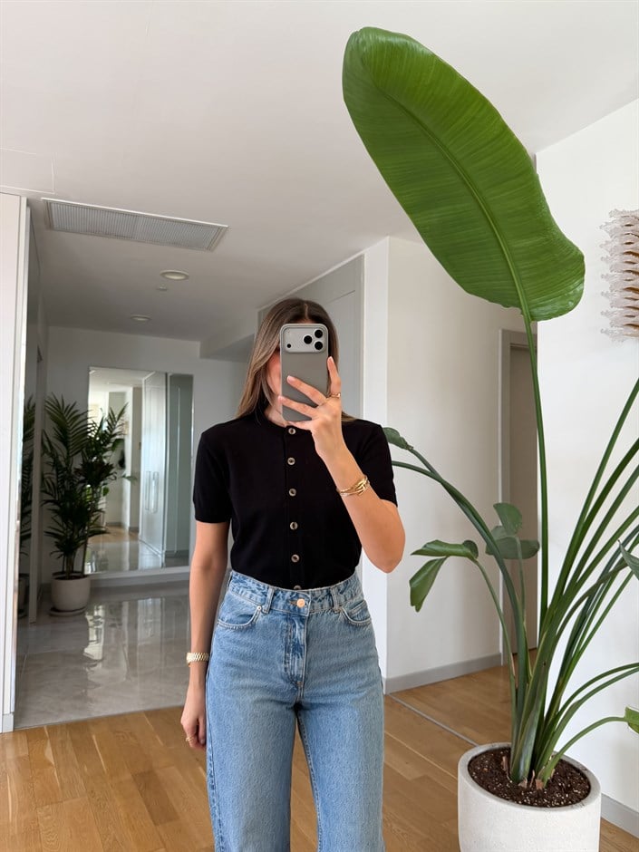 Kısa Kollu Triko Hırka - Siyah