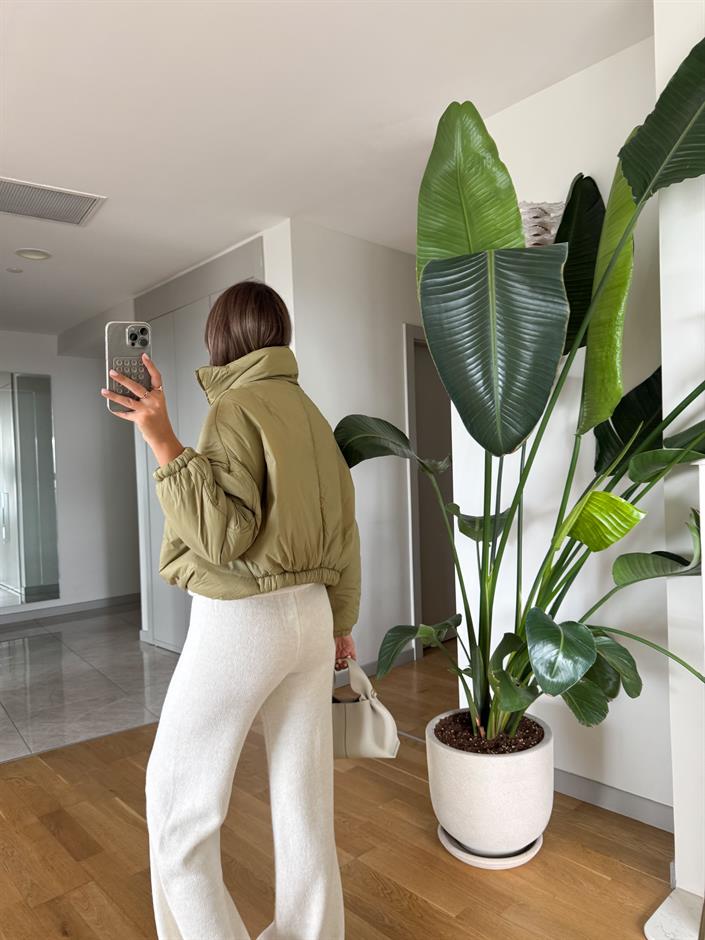 Kısa Şişme Bomber Mont - Haki 