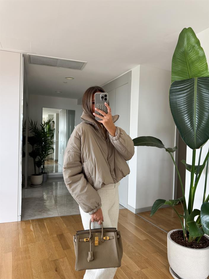 Kısa Şişme Bomber Mont - Vizon 