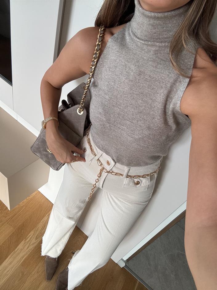 Kolsuz Boğazlı Triko - Vizon