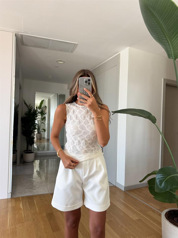 Kolsuz Dantel Bluz - Ekru