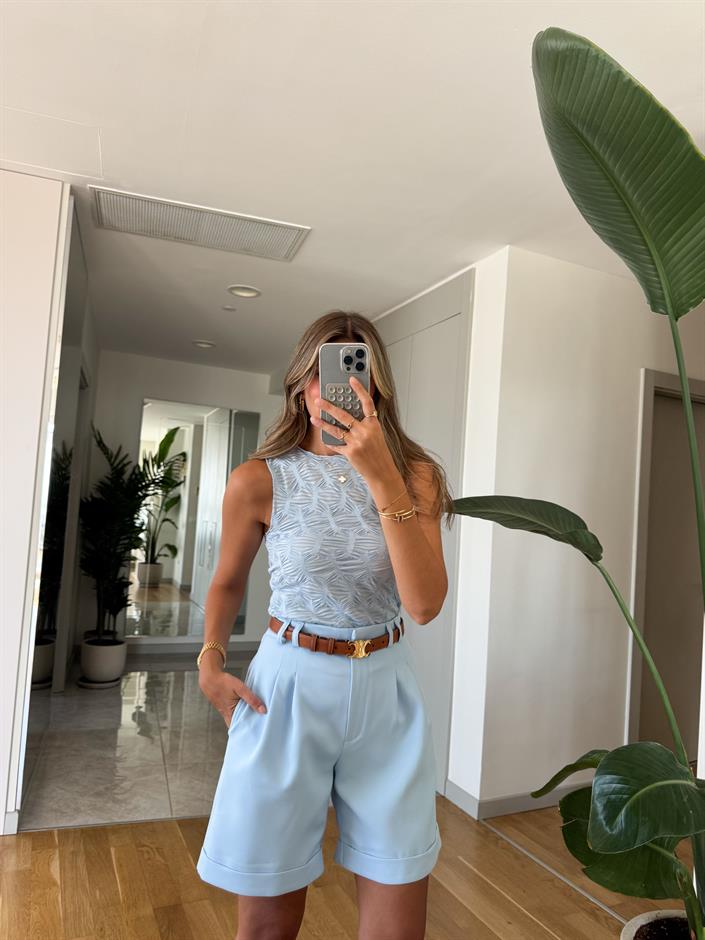 Kolsuz Dantel Bluz - Mavi