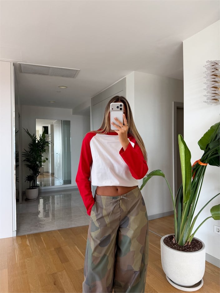 Kolu Renkli Sweatshirt - Kırmızı