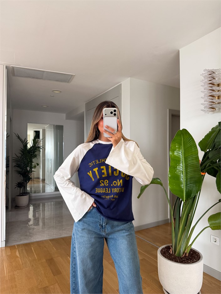 Kontrast Baskılı Basic Sweat - Beyaz