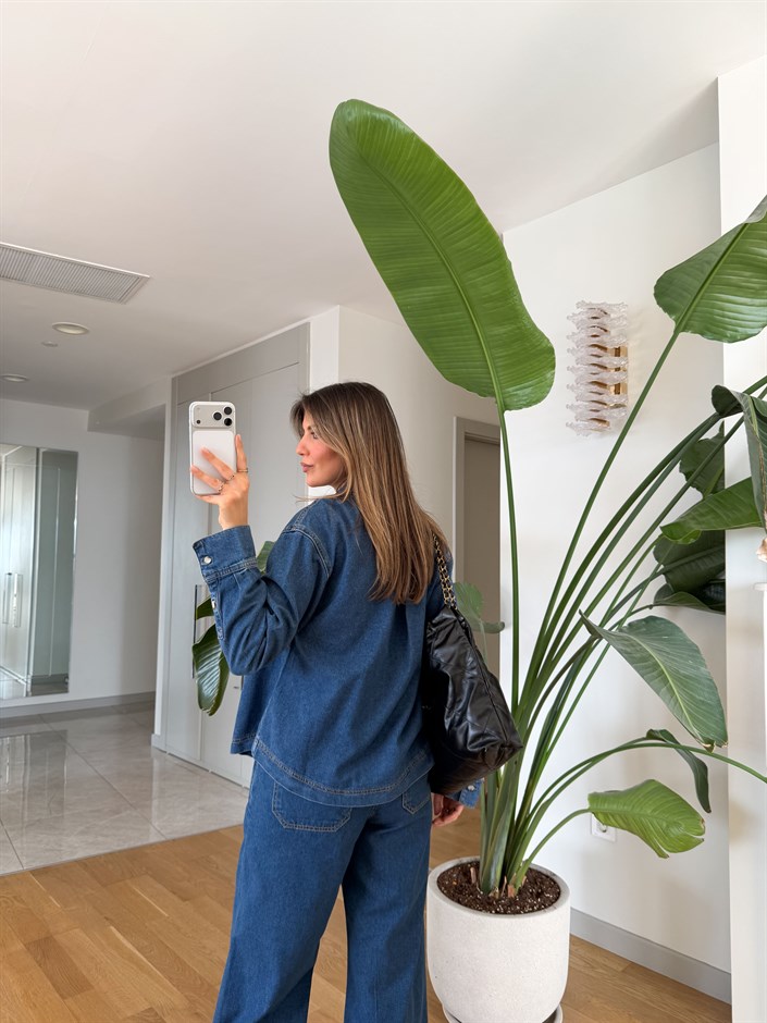 Kontrast Dikişli Denim Gömlek 