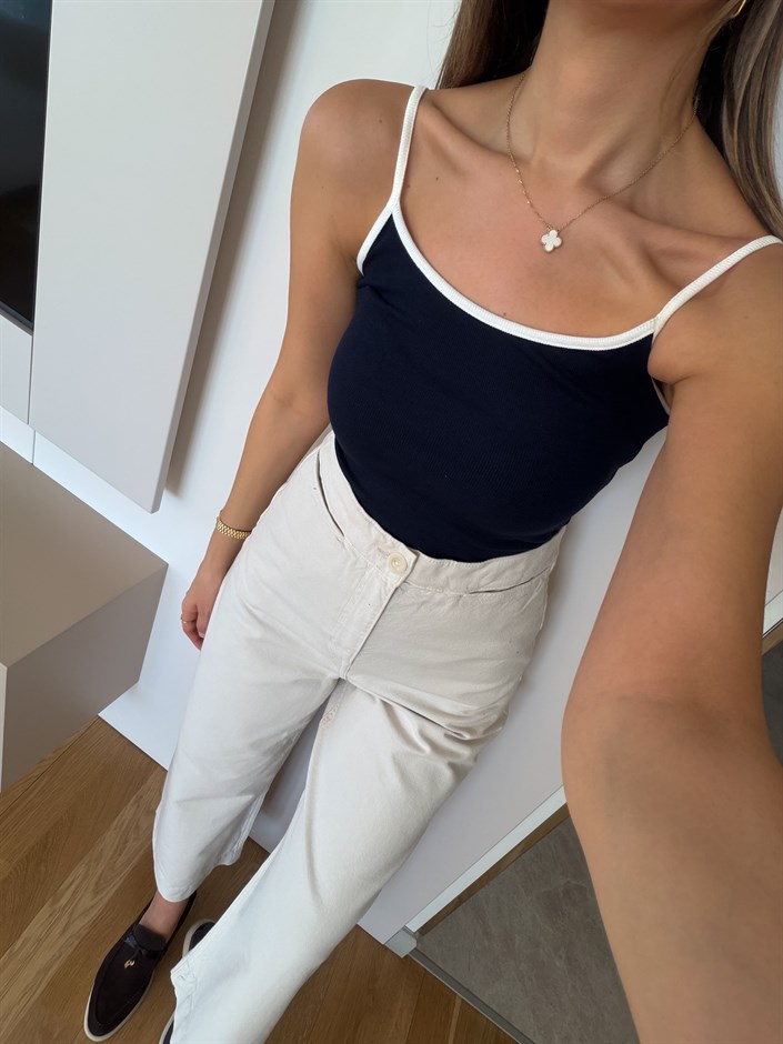 Kontrast Şeritli Askılı Atlet - Lacivert