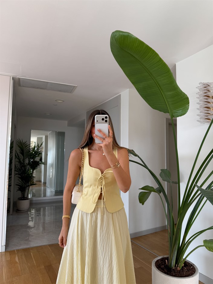 Korse Görünümlü Gabardin Bluz - Sarı 