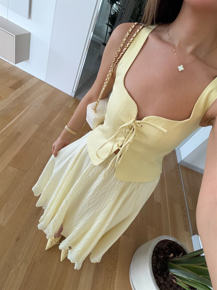 Korse Görünümlü Gabardin Bluz - Sarı 