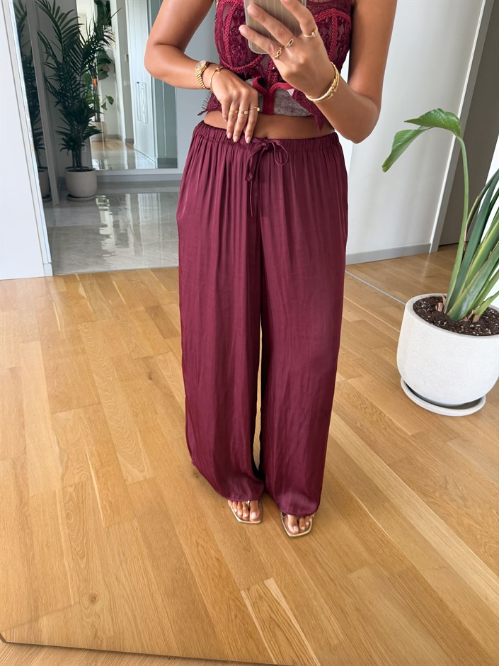 Kosy Dökümlü Saten Pantolon - Bordo