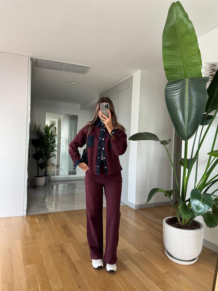 Kot Garnili Eşofman Takımı - Bordo