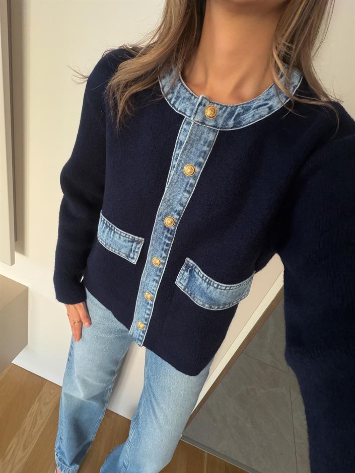 Kot Garnili Triko Hırka -Lacivert