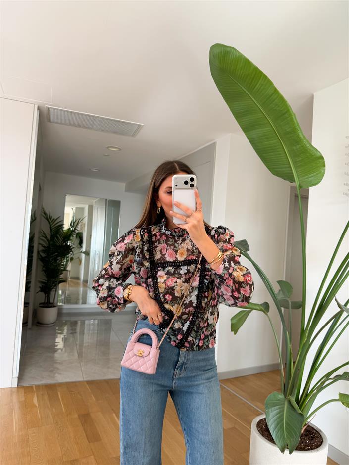 Kris Çiçek  Desenli Şifon Bluz 