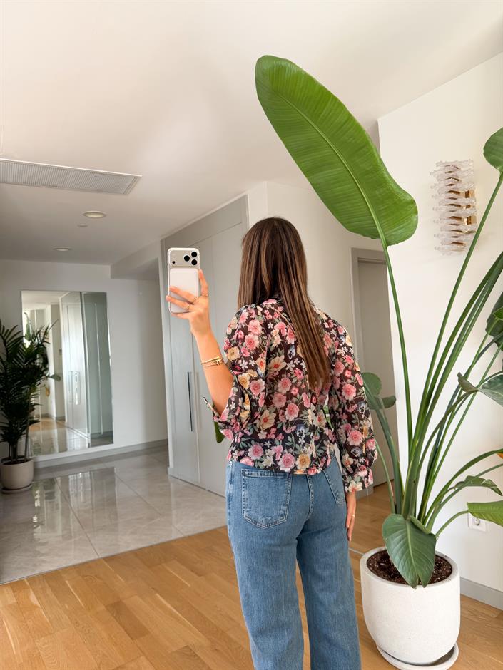 Kris Çiçek  Desenli Şifon Bluz 