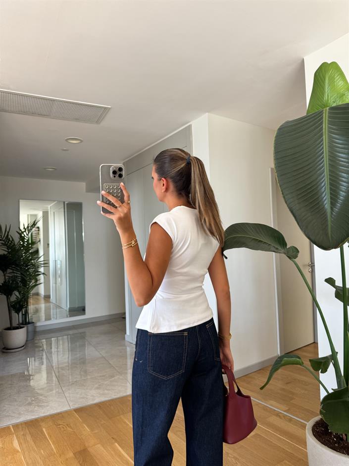 Kruvaze Tokalı Basic Bluz - Beyaz