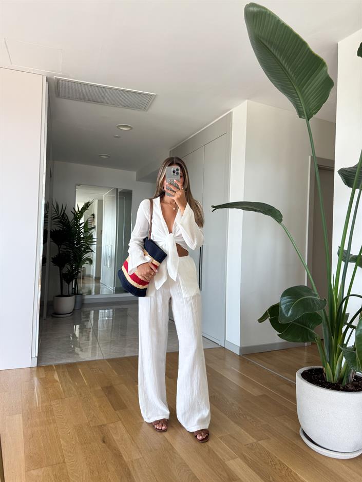 Label Bluz Pantolon Takım - Beyaz