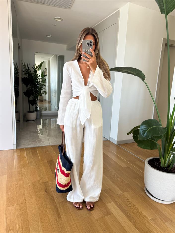 Label Bluz Pantolon Takım - Beyaz