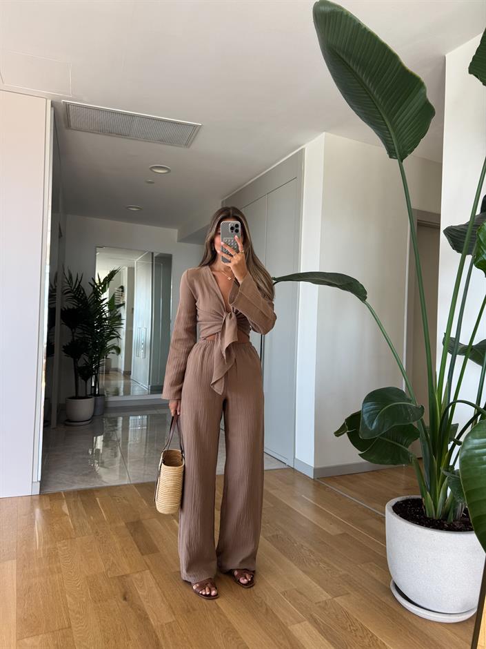 Label Bluz Pantolon Takım - Kahve