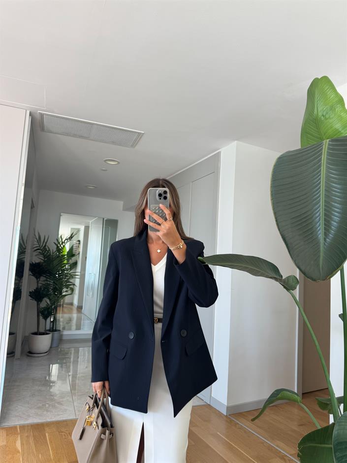 Lacivert Çizgili Blazer Ceket 