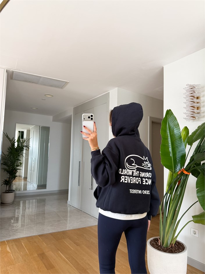 Lacivert Sırt Baskılı Sweatshirt 